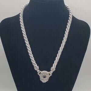 JUDITH RIPKA Sterling Silver Gray Silk Cord Necklace Removable Pendant 17"